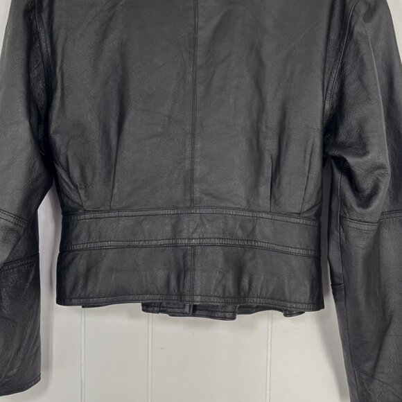 VTG Authentic Adler Leather Jacket Moto Biker Belted Womens Size Small Black - Picture 8 of 16